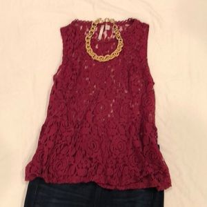 Lauren Conrad Maroon Lace Shell Tank Top